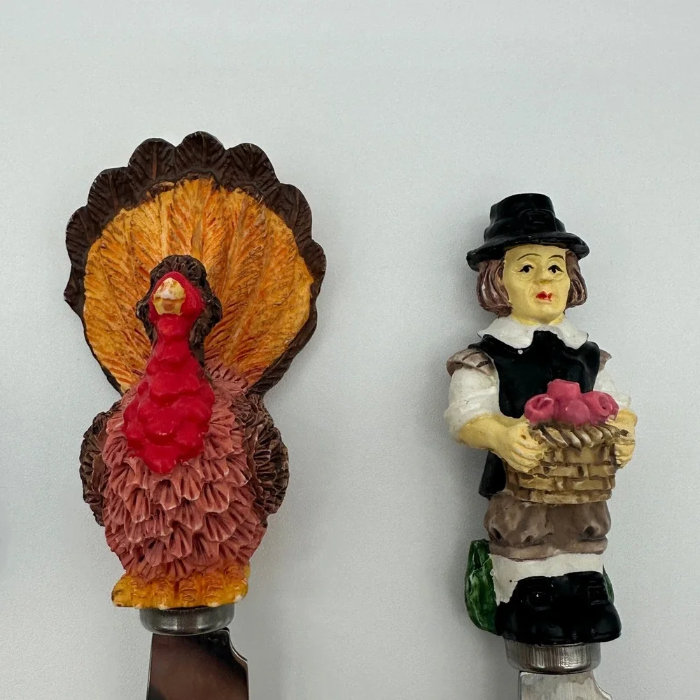 Boston Warehouse Thanksgiving Spreaders Set of 4 Turkey Pilgrim Stainless Steel